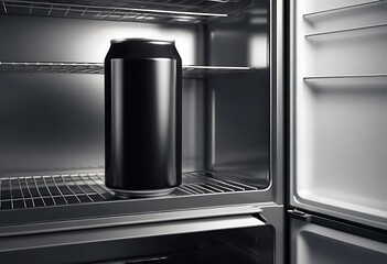 Black aluminum can inside a refrigerator