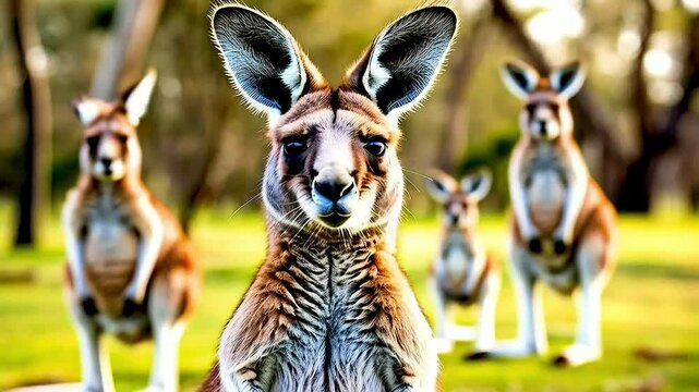 a kangaroo  with  its ears  up