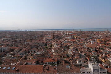 a panoramic view of Venice, clear skies and seas
