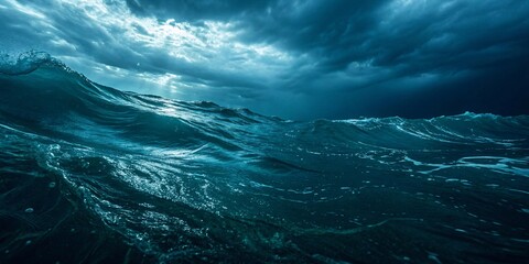 Fototapeta premium Stormy Ocean Wave with Turquoise Water and Dramatic Sky V2