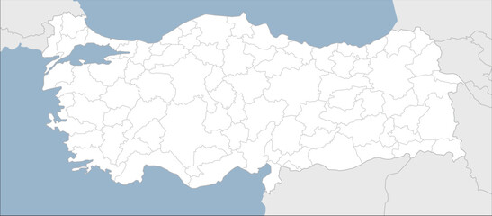 Vector color detailed map of Turkey with the administrative divisions of the country.