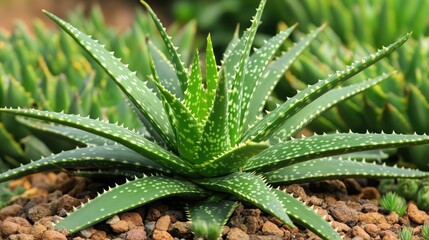 Close-up of a Green Aloe Vera Plant with White Spots