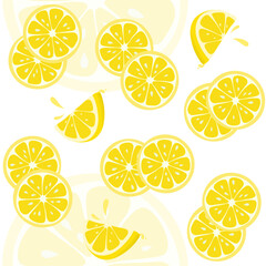 Fresh tropical fruits, lemon. Seamless fruit background for fabric and printing. Children's drawing, cartoon style on white background