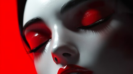 Obraz premium Red Lip Gloss and Eyeshadow Makeup: Closeup Portrait of a Woman