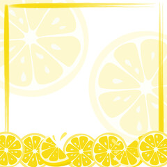 Lemons square frame. Bright summer template with yellow citrus fruits. Vector illustration with empty space for text.