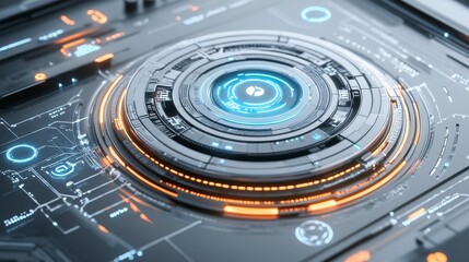 High-Tech Interface with Glowing Elements on White Background