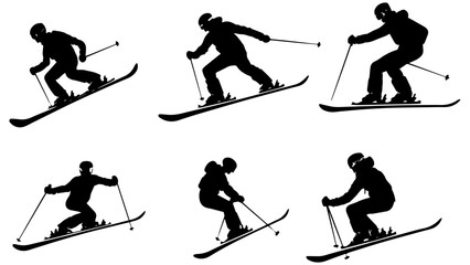 Fototapeta premium Dynamic Skiing Silhouettes of Athletes in Motion on Slopes