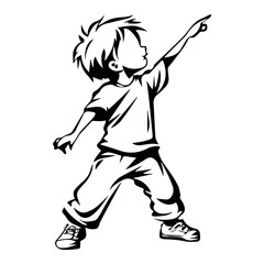Fototapeta premium Energetic Boy Pointing Silhouette, Black and White Vector Illustration