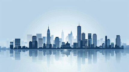 Naklejka premium Misty dawn over a futuristic city skyline surrounded by clouds at sunrise Modern skyline building banner with eye catching view city skyline smog filled smoke pollution 