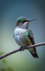 Fototapeta premium Close-Up Portrait of a Vibrant Hummingbird Perched on a Natural Branch