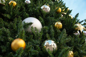 A view of a decorated Christmas tree.