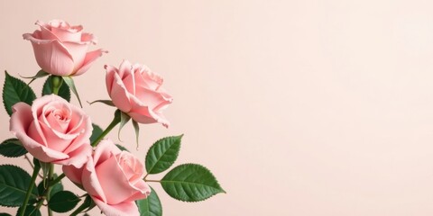Fototapeta premium A Delicate Cluster of Light Pink Roses Against a Soft Peach Background, Perfect for Elegant Designs and Romantic Invitations