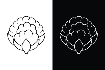 Elegant Cauliflower Vector Icon. Black and White Line Art Design