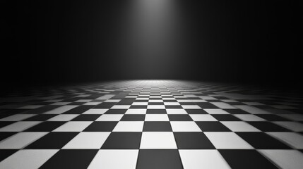 Naklejka premium Monochromatic Checkerboard Floor: A Study in Light and Shadow