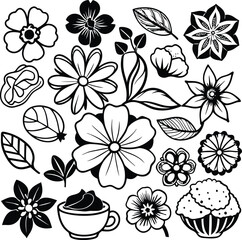 Obraz premium set consistent line art flowers blossoms silhouette vector