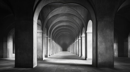 Fototapeta premium Monochromatic Architectural Grandeur: A Serene Perspective of an Endless Colonnade