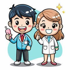 cute female dentist and male dentist holding teeth