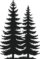 Silhouette of Two Pine Trees Vector Illustration