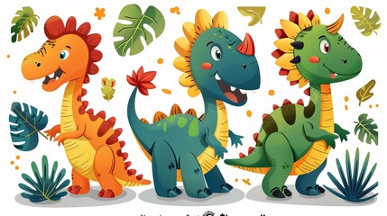Naklejka premium Playful Prehistoric Cartoon Characters.