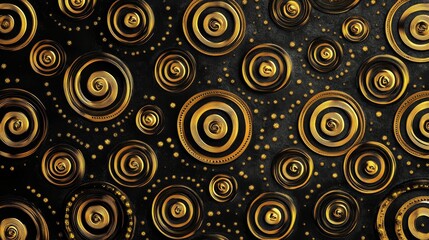 Golden Spirals on Black Background: Abstract Art