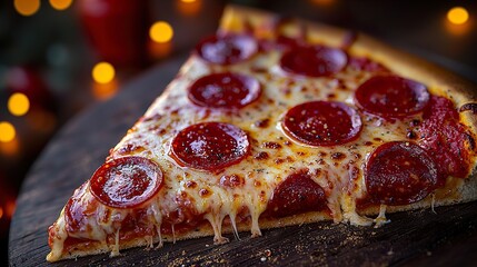 A detailed illustration of a slice of pepperoni pizza with melting cheese. Flat vector illustration  