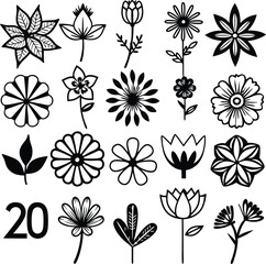 Fototapeta premium set consistent line art flowers sweet pet silhouette vector 