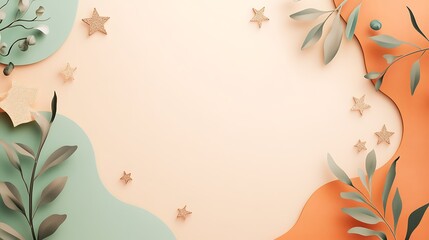 Abstract pastel background with leaves and stars