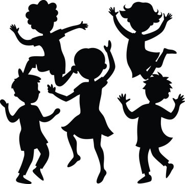 set consistent children dancing huayno peru silhouette vector