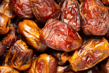 Heap of dried dates fruit. Top view