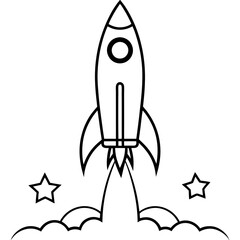Line Art Rocket Launch with Cosmic Details