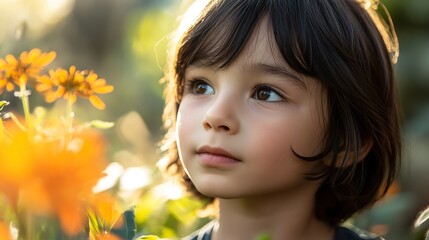 Fototapeta premium Adorable Child in a Flower Garden: A Summer Portrait