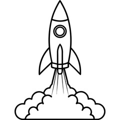 Line Art Rocket Launch with Cosmic Details