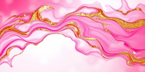 Abstract Pink and Gold Liquid Marble Swirl Design, Perfect for Elegant Backgrounds or Decorative Purposes