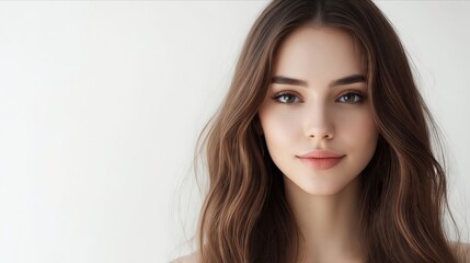 Fototapeta premium A woman with long brown hair and blue eyes