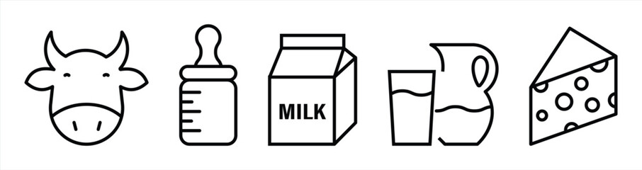 Black and White Icons of Dairy Products and Related items