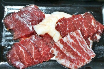 Basashi (horse meat sashimi) purchased at a supermarket in Tokyo, Japan