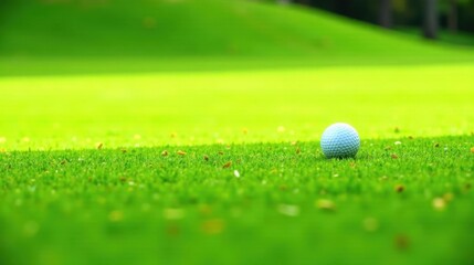 A single golf ball rests on a vibrant green putting green, ready for a precise shot
