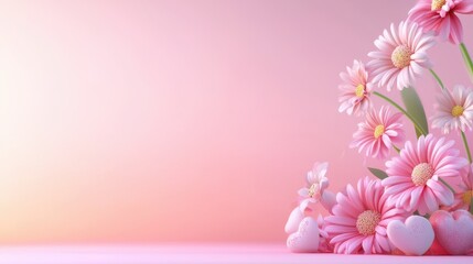 Fototapeta premium A dreamy Valentine's Day background with flowers fading into a pink gradient.