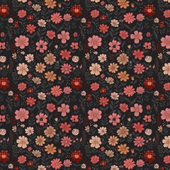seamless floral pattern vintage small flowers for print on surfaces. Hand-drawn not ai