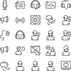Fototapeta premium Set of 30 outline icons related to SPEAKING. Linear icon collection. Editable stroke. Vector illustration .