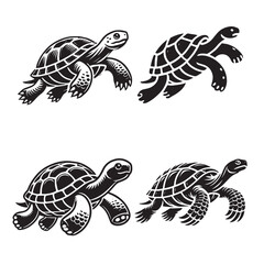"4 Set of Black Turtle Silhouettes Isolated on White Background"