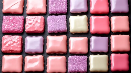 Fototapeta premium Assorted Square Shaped Confections Arranged in a Grid Pattern