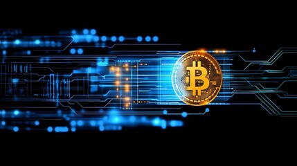 Bitcoin Coin Positioned on a Circuit Board Background Representing Digital Currency and Technology
