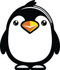 A minimalist black-and-white penguin vector illustration with smooth, clean lines, featuring a rounded body, sleek flippers, a distinct white belly, a curved beak, and no background for versatile use.
