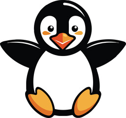 A minimalist black-and-white penguin vector illustration with smooth, clean lines, featuring a rounded body, sleek flippers, a distinct white belly, a curved beak, and no background for versatile use.