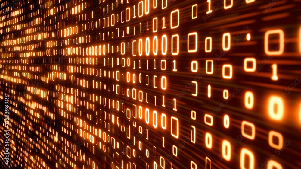 Poster glowing binary code streams creating a futuristic digital environment
