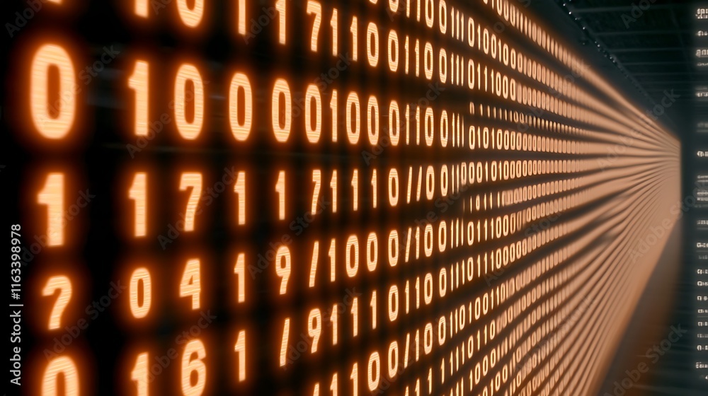 Aufkleber glowing binary code streams creating a futuristic digital environment
