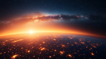 Naklejka premium Earthrise Sunrise Global Network Illuminated