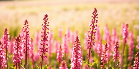 Obraz premium Vibrant Pink Flowers in a Sunlit Meadow, Delicate Petals and Tall Stems