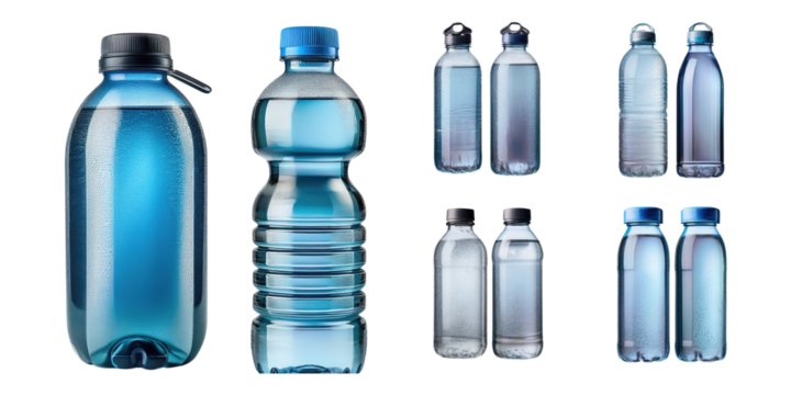 Transparent Water Bottles on Simple Background